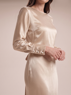 Yamila - Champagne satijnen wikkeltop en fishtail rok set