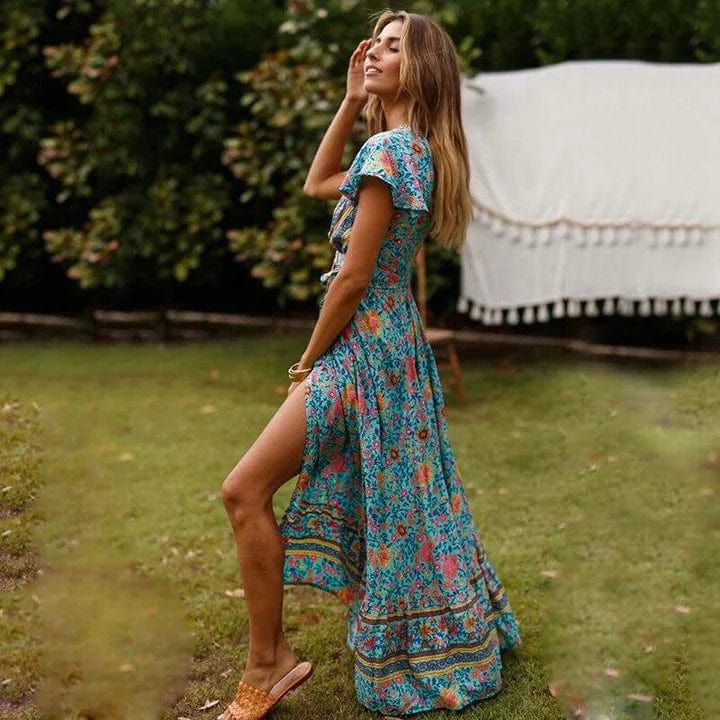 Myrna - Boho Maxi-jurk met Wikkelmodel en Hoge Split