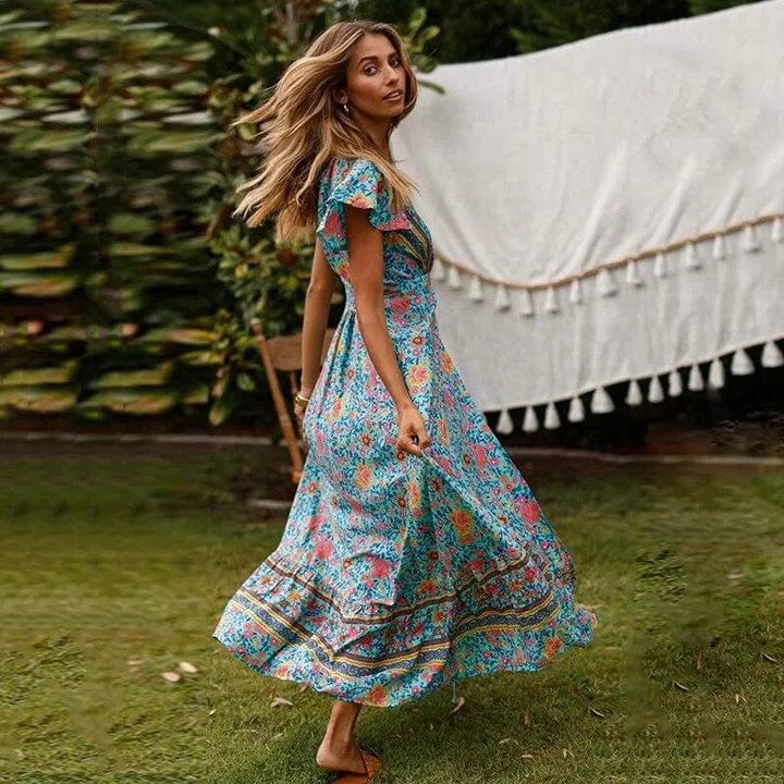 Myrna - Boho Maxi-jurk met Wikkelmodel en Hoge Split