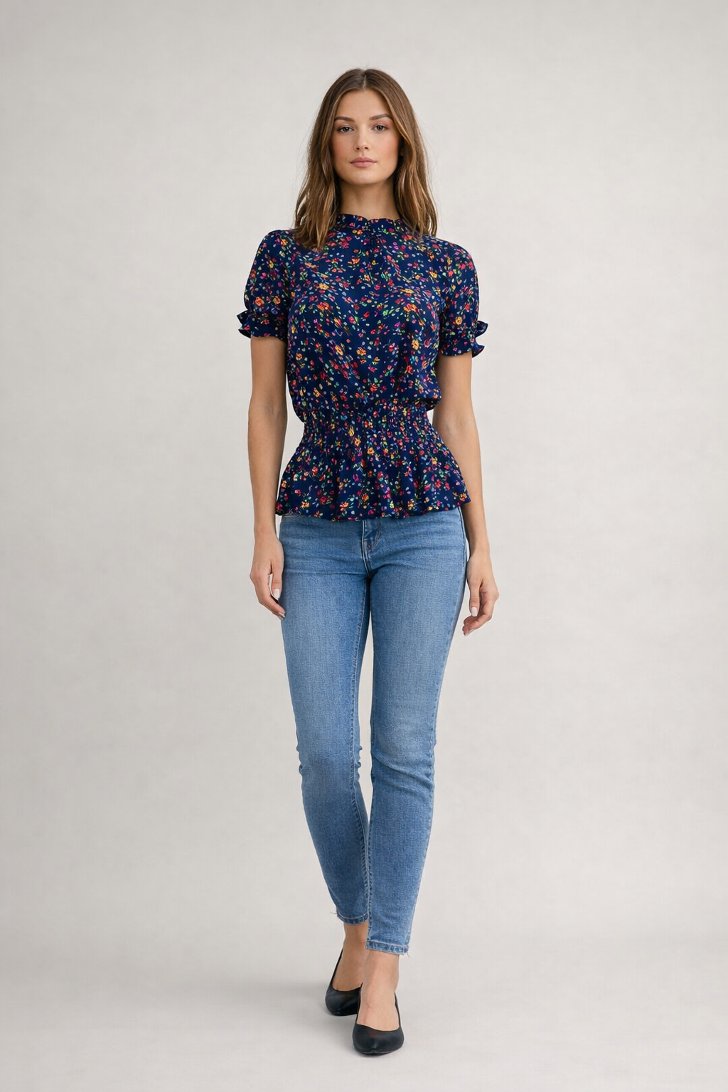 Daphne – Blauw Meerkleurig Dames Top Met Bloemenprint