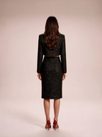 Marisa - zwarte tweed set dames met jasje en rok